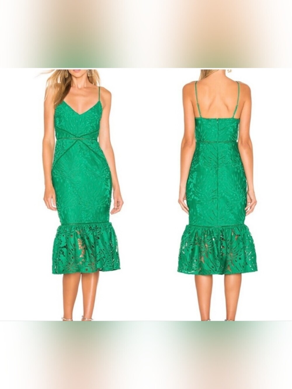 Revolve Lovers + Friends Flossie Monstera Leaf Lace Vacation Mermaid Dress - Picture 3 of 5